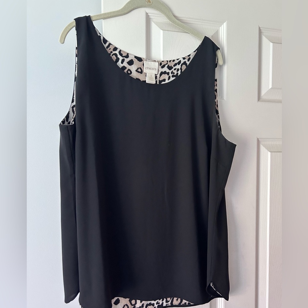 Chicos reversible tank size 3 black on one side animal print on other